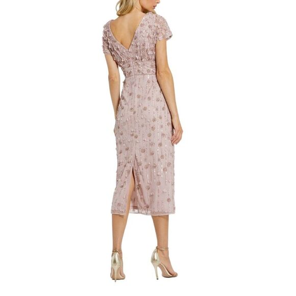 $498 Mac Duggal 94117 Womens Size 10 Light Pink Floral Beaded Column Midi‎ Dress - Picture 4 of 6